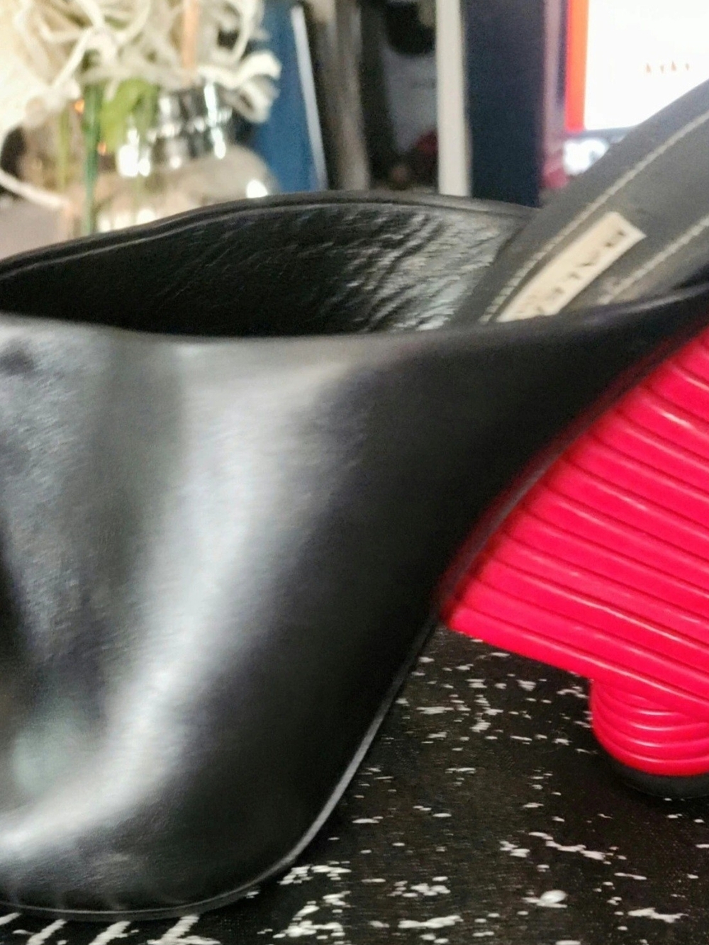 Balenciaga Black Leather Mule with Pink-Red Sculpted Heel